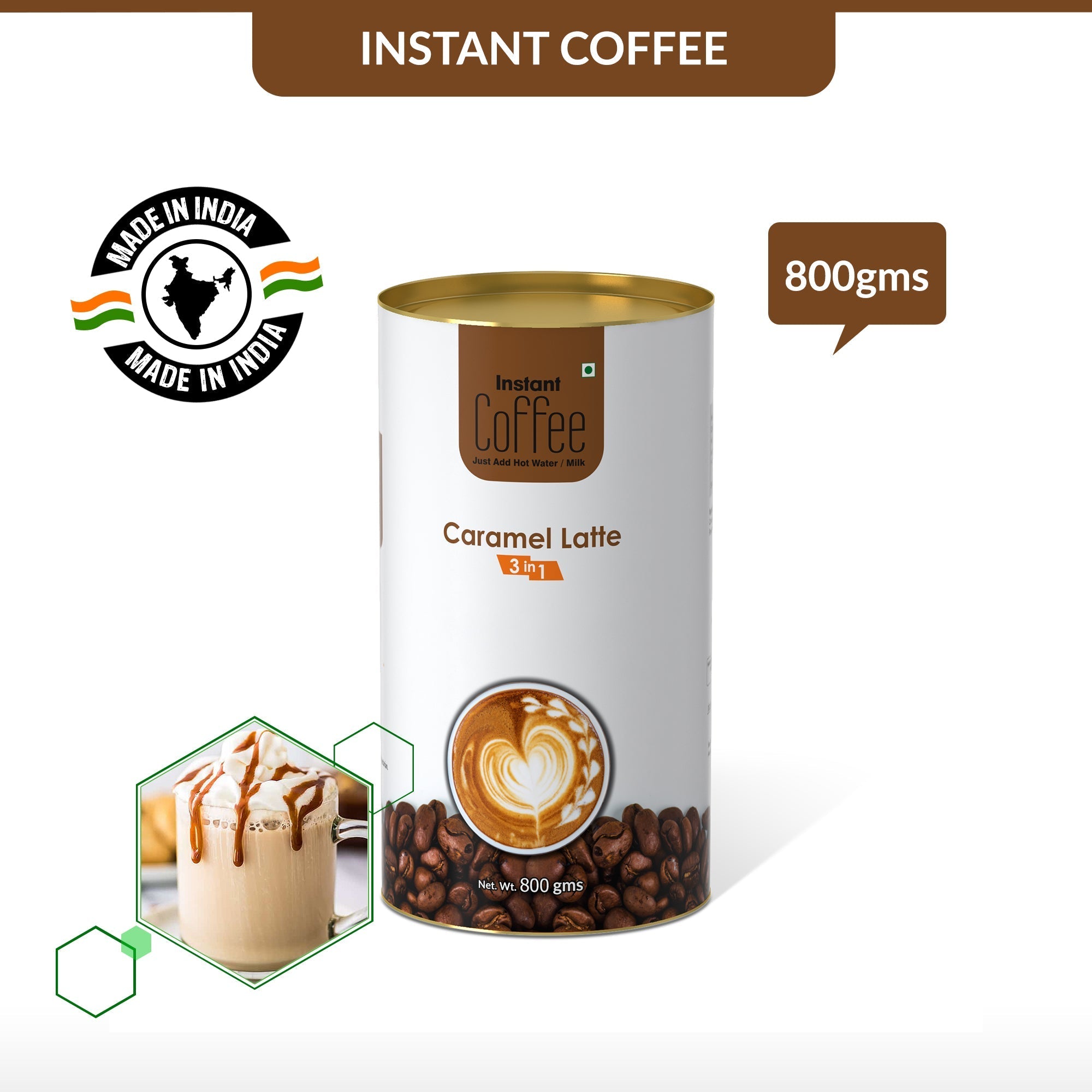 Caramel Latte Instant Coffee Premix (3 in 1) - 800 gms