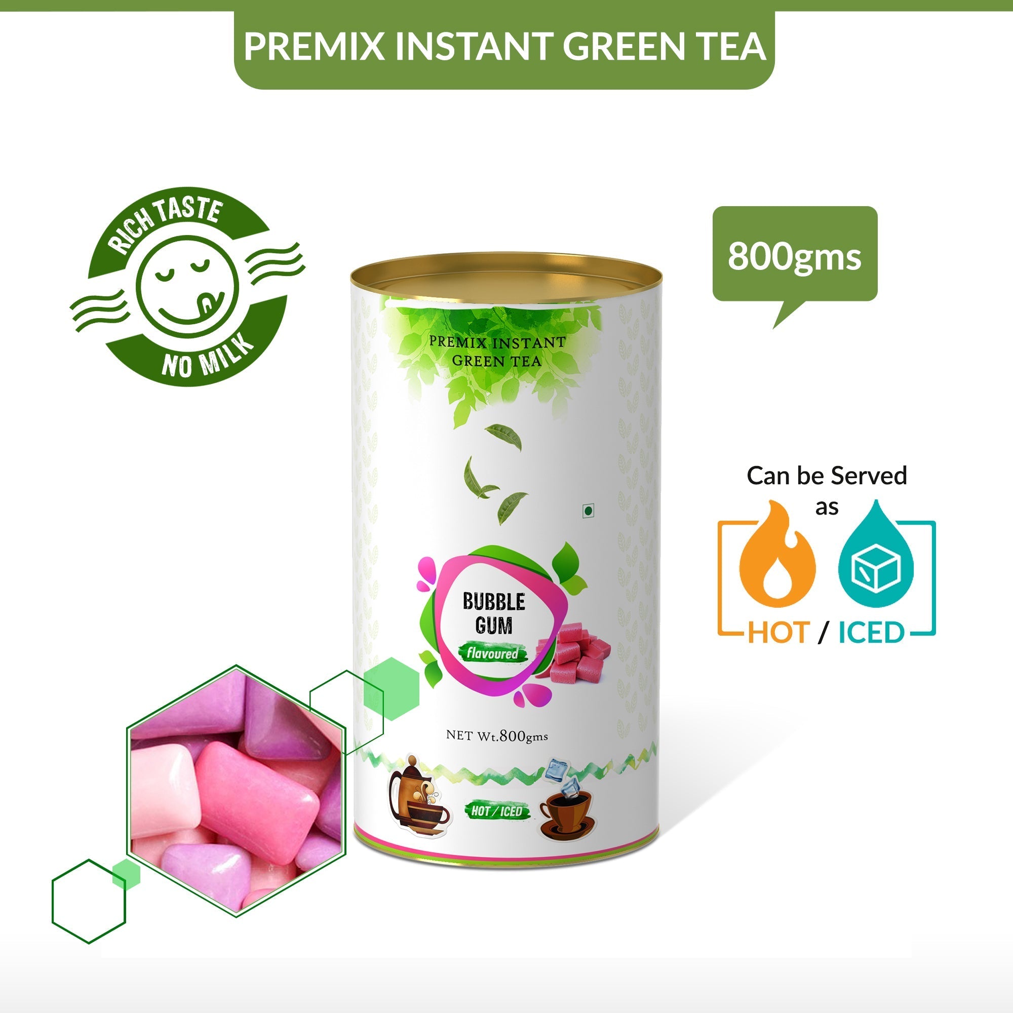 Bubblegum Flavored Instant Green Tea - 800 gms