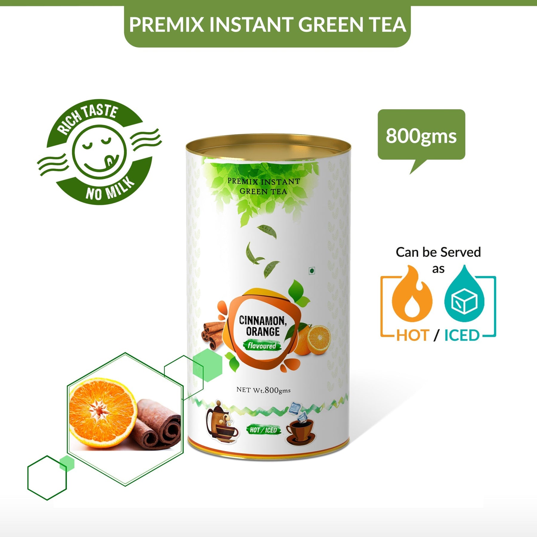 Cinnamon Orange Flavored Instant Green Tea - 800 gms