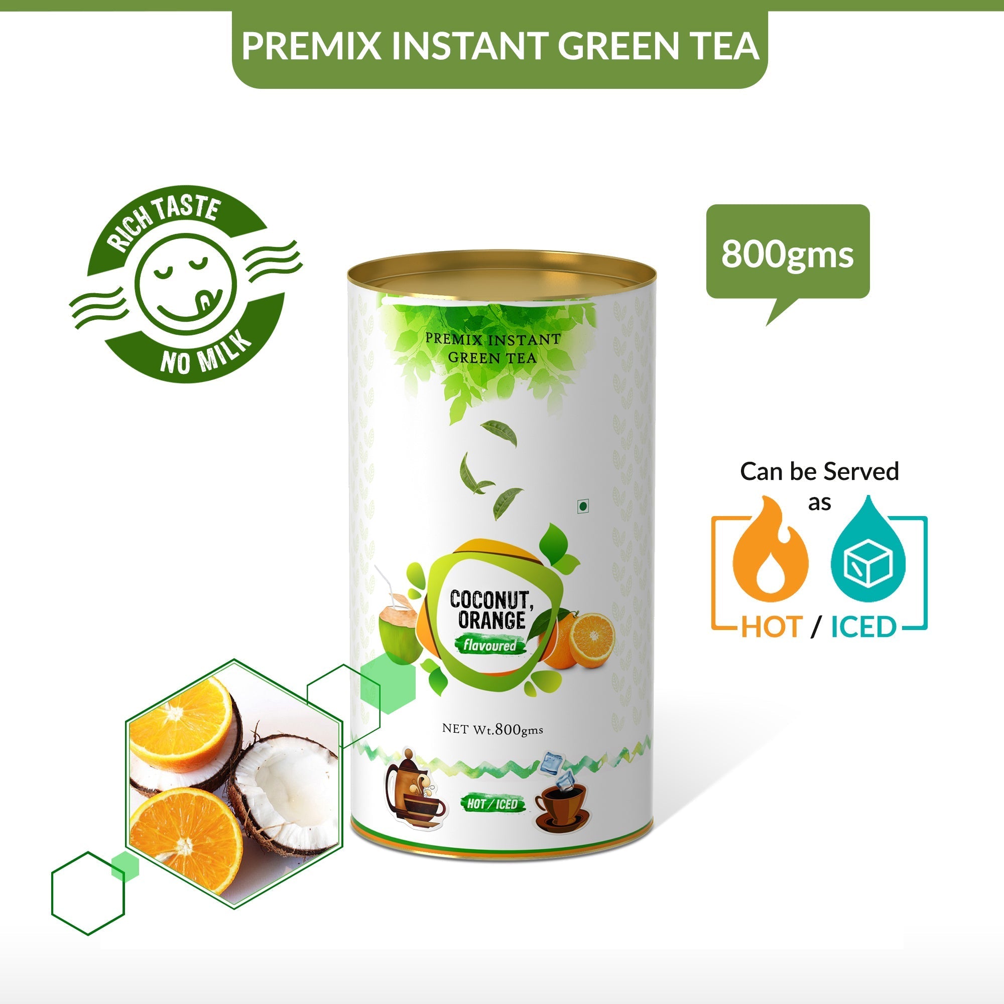 Cococnut Orange Flavored Instant Green Tea - 800 gms