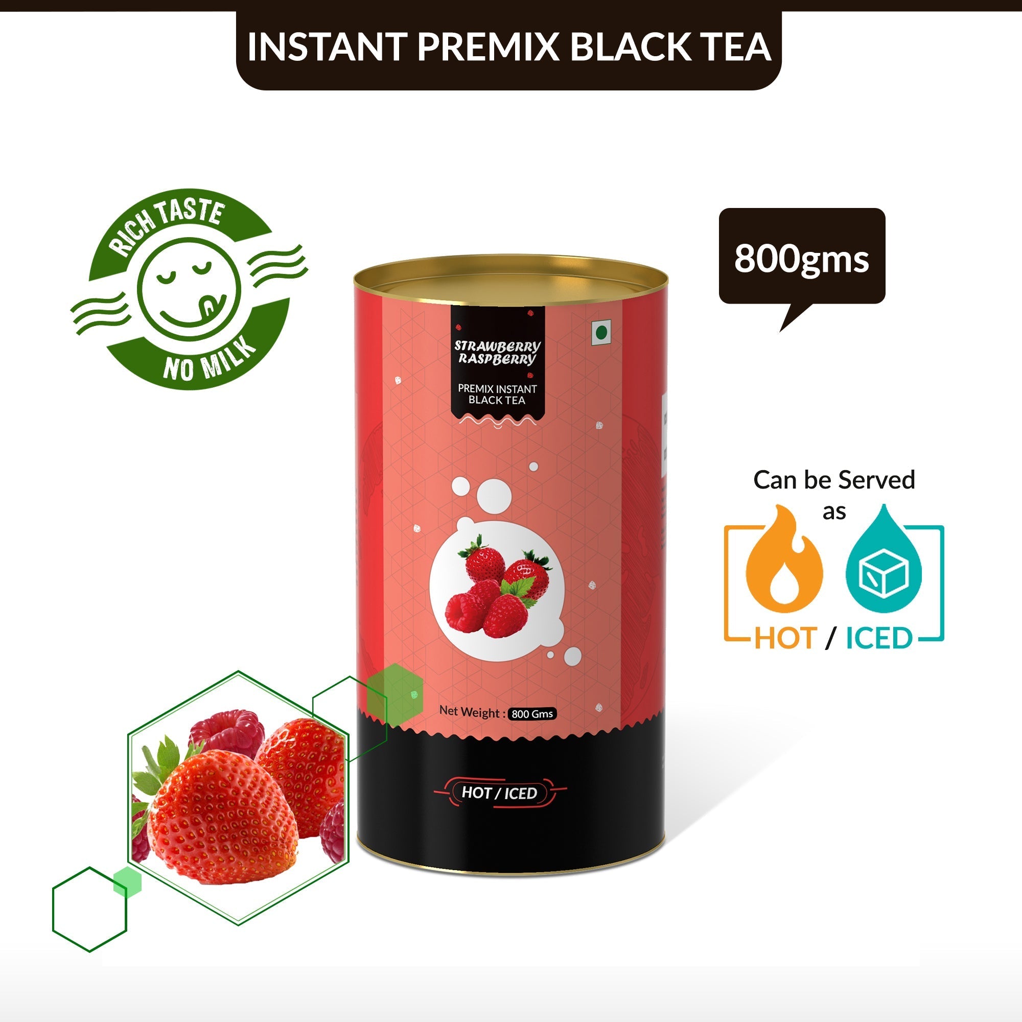 Strawberry & Rasberry Flavored Instant Black Tea - 800 gms
