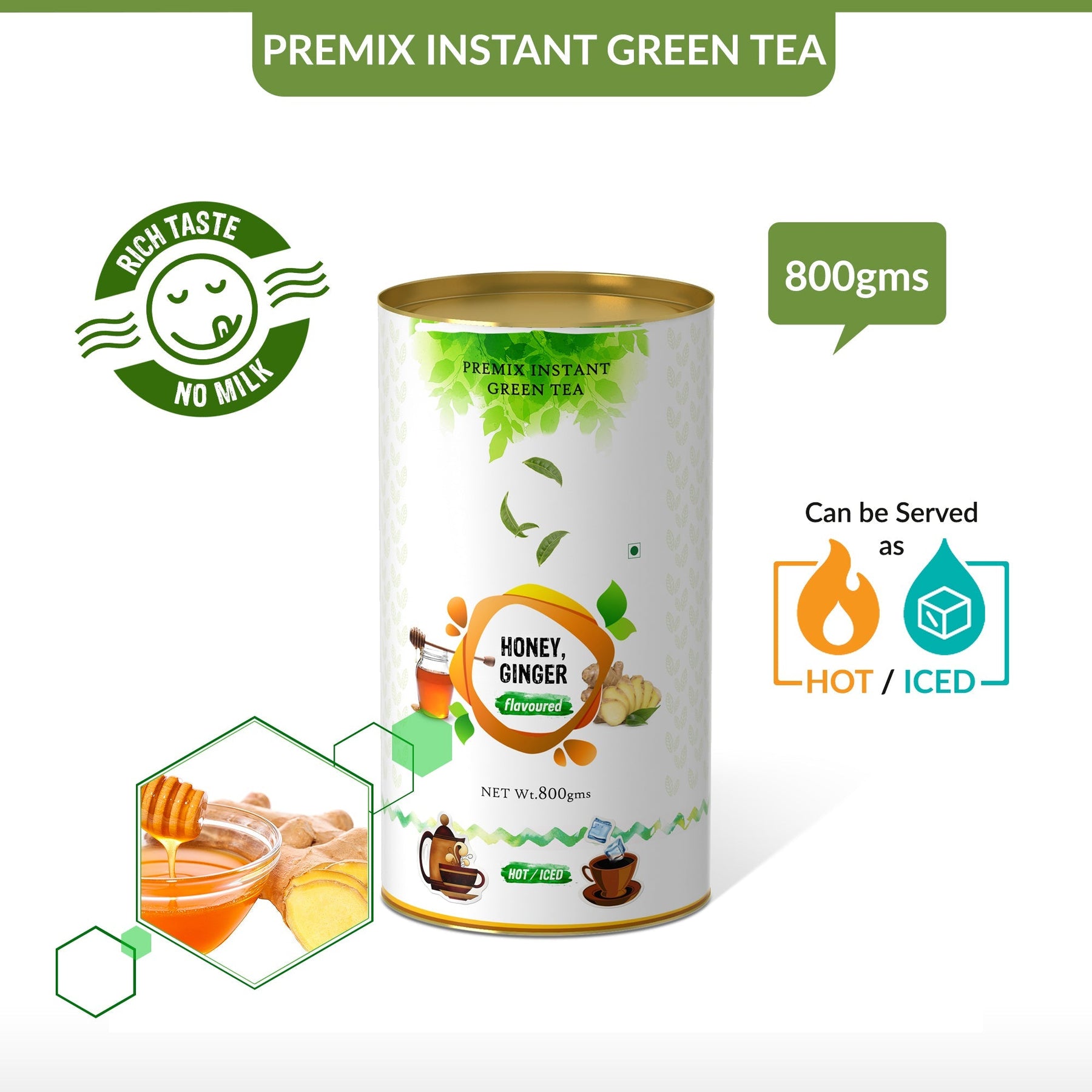 Honey Ginger Flavored Instant Green Tea - 400 gms