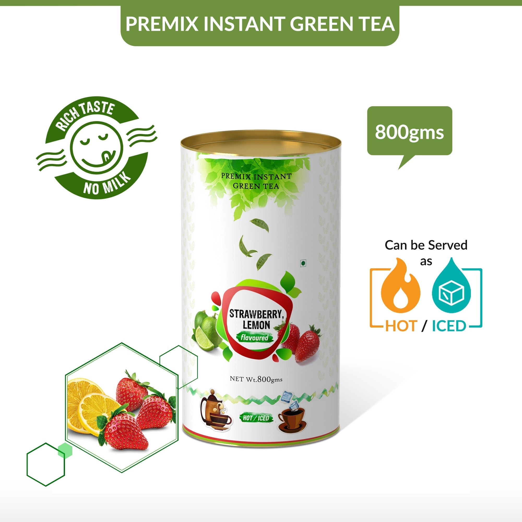 Strawberry Lemon Flavored Instant Green Tea - 400 gms