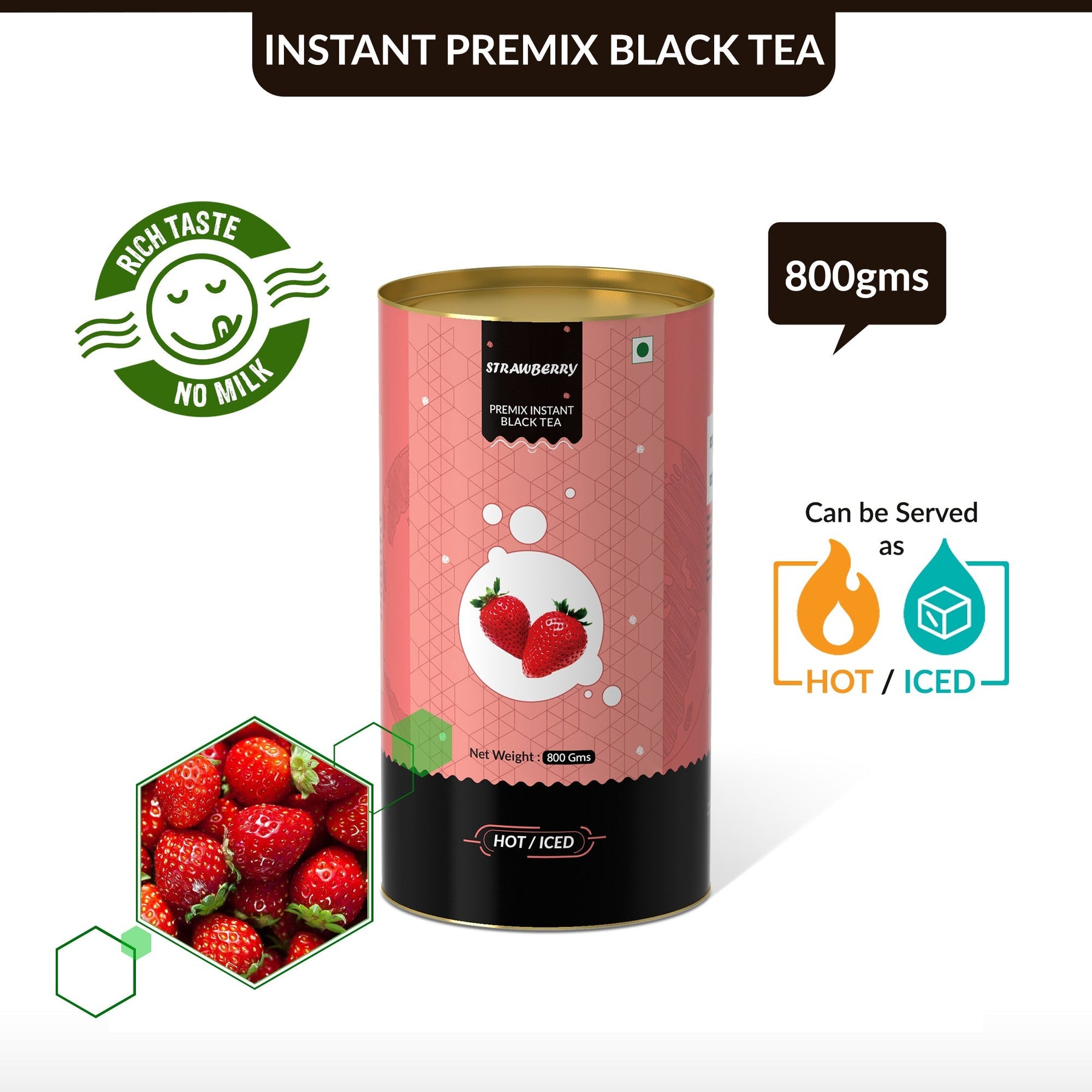 Strawberry Flavored Instant Black Tea - 800 gms