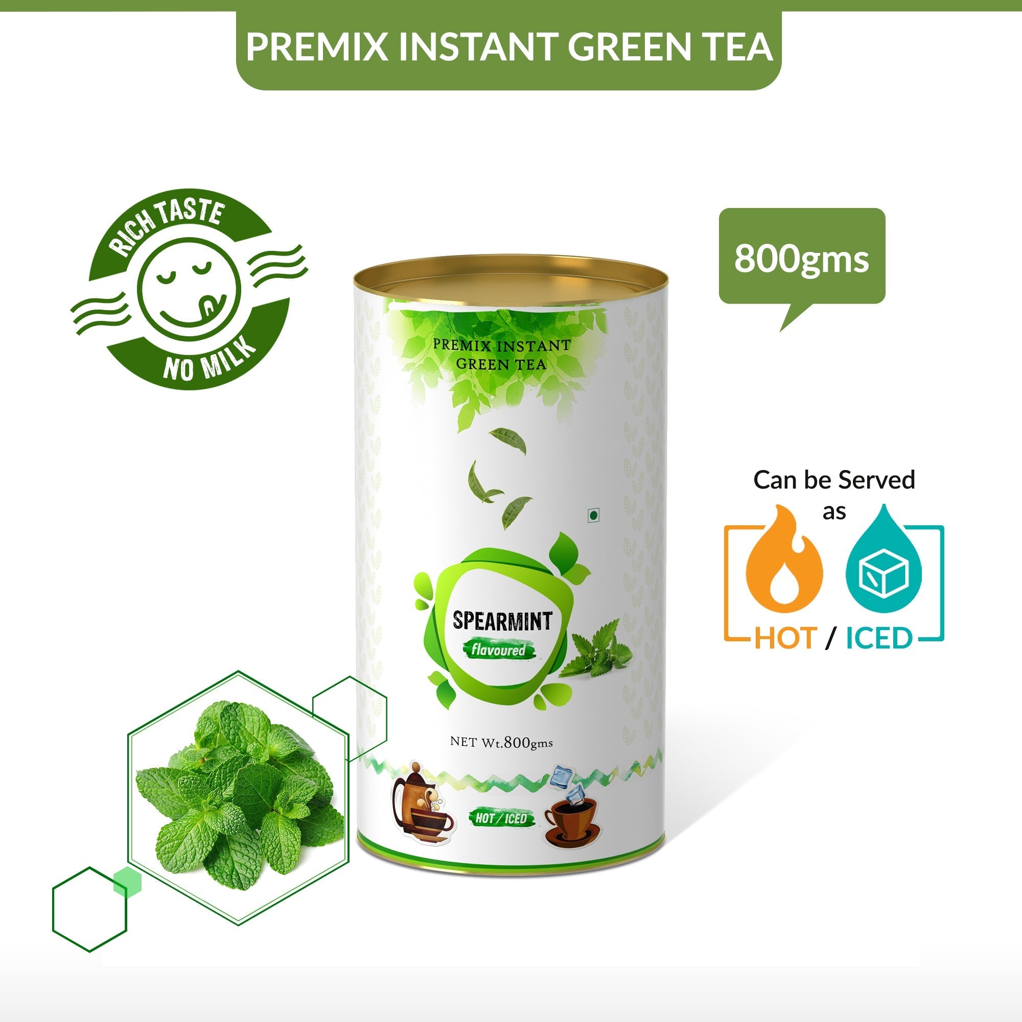 Spearmint Flavored Instant Green Tea - 800 gms