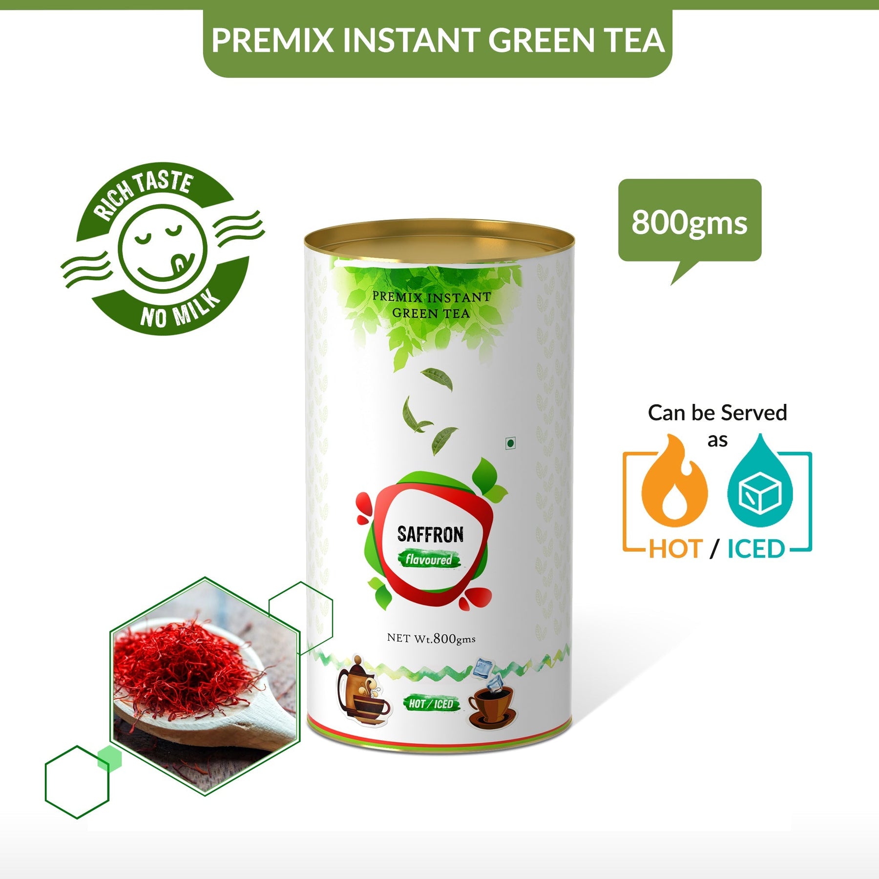 Saffron Flavored Instant Green Tea - 400 gms