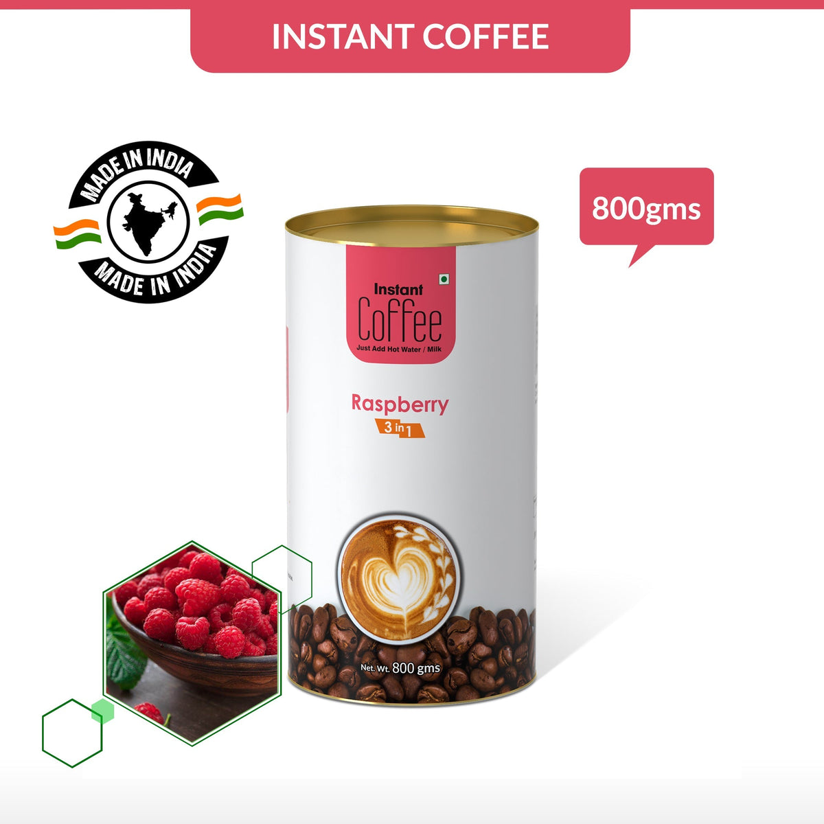Raspberry Instant Coffee Premix (3 in 1) - 800 gms