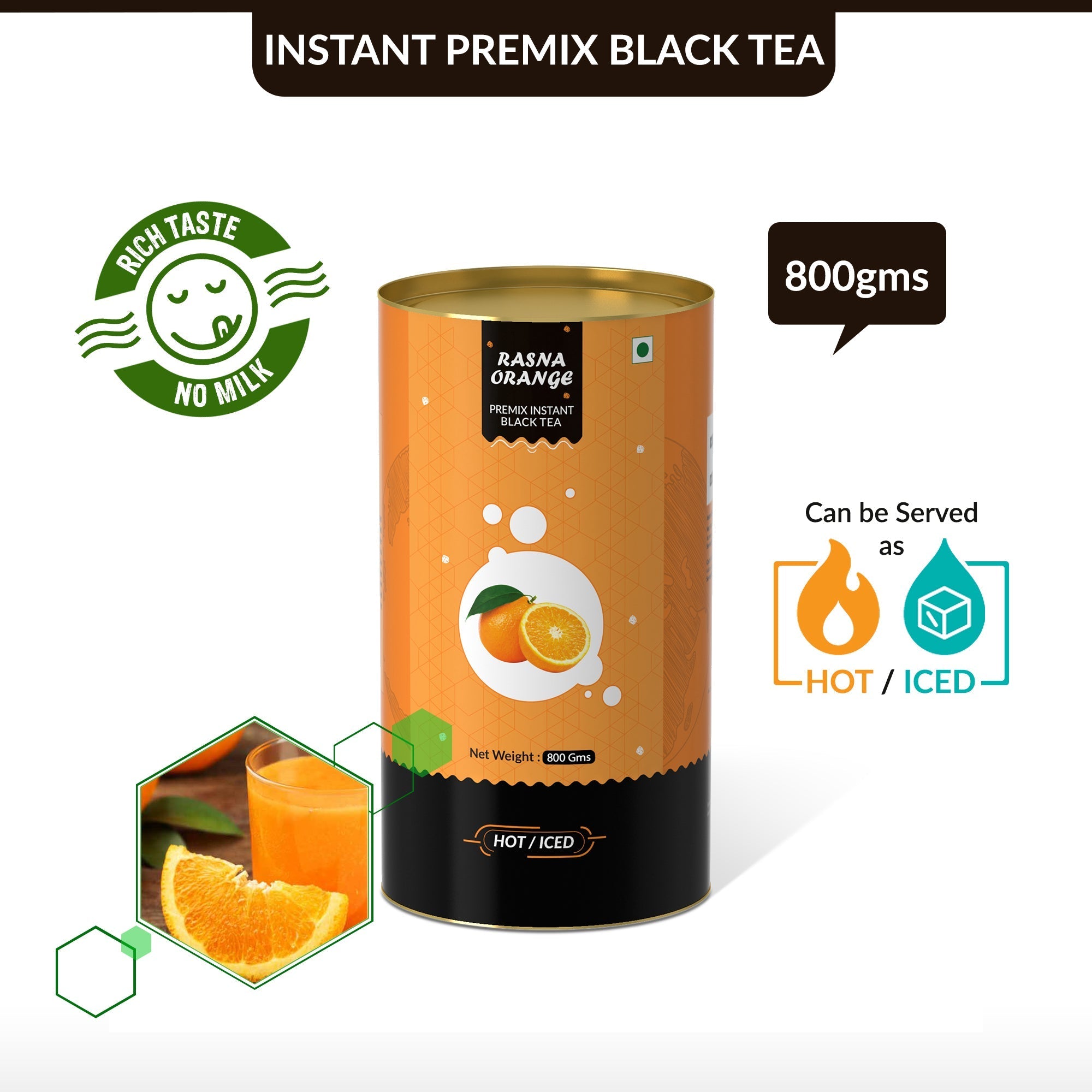 Rasna Orange Flavored Instant Black Tea - 800 gms
