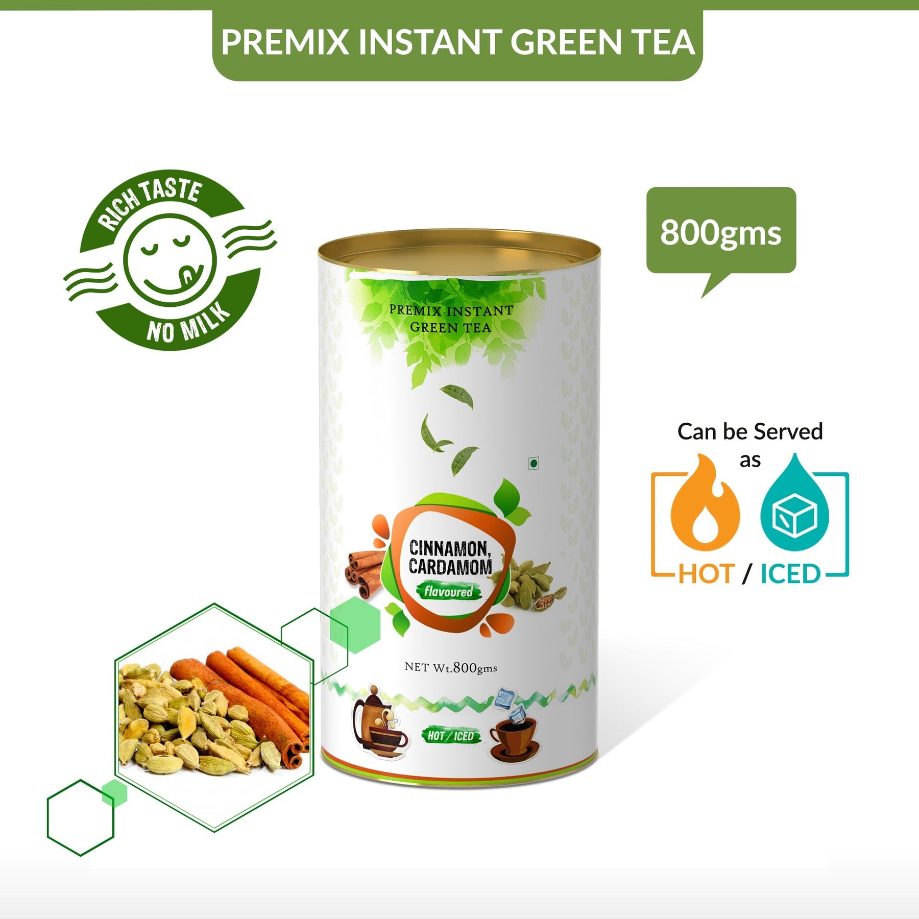 Cinnamon Cardamom Flavored Instant Green Tea - 400 gms