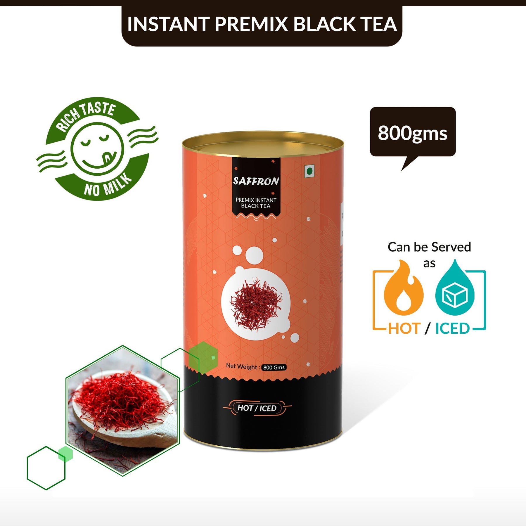 Saffron Flavored Instant Black Tea - 400 gms