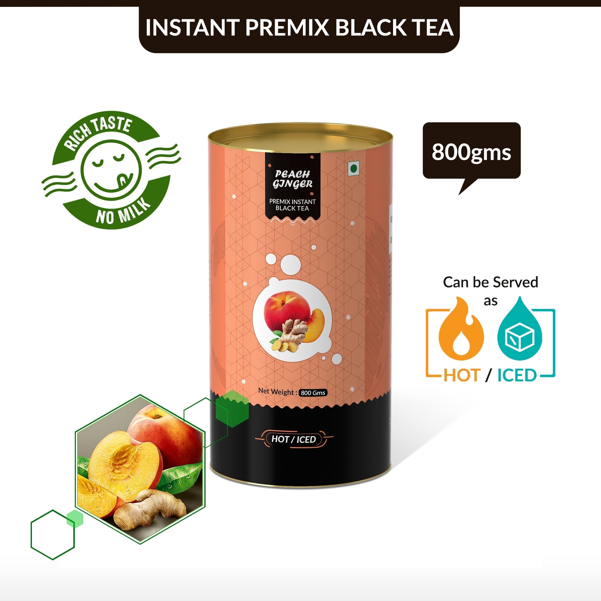 Peach Ginger Flavored Instant Black Tea - 800 gms