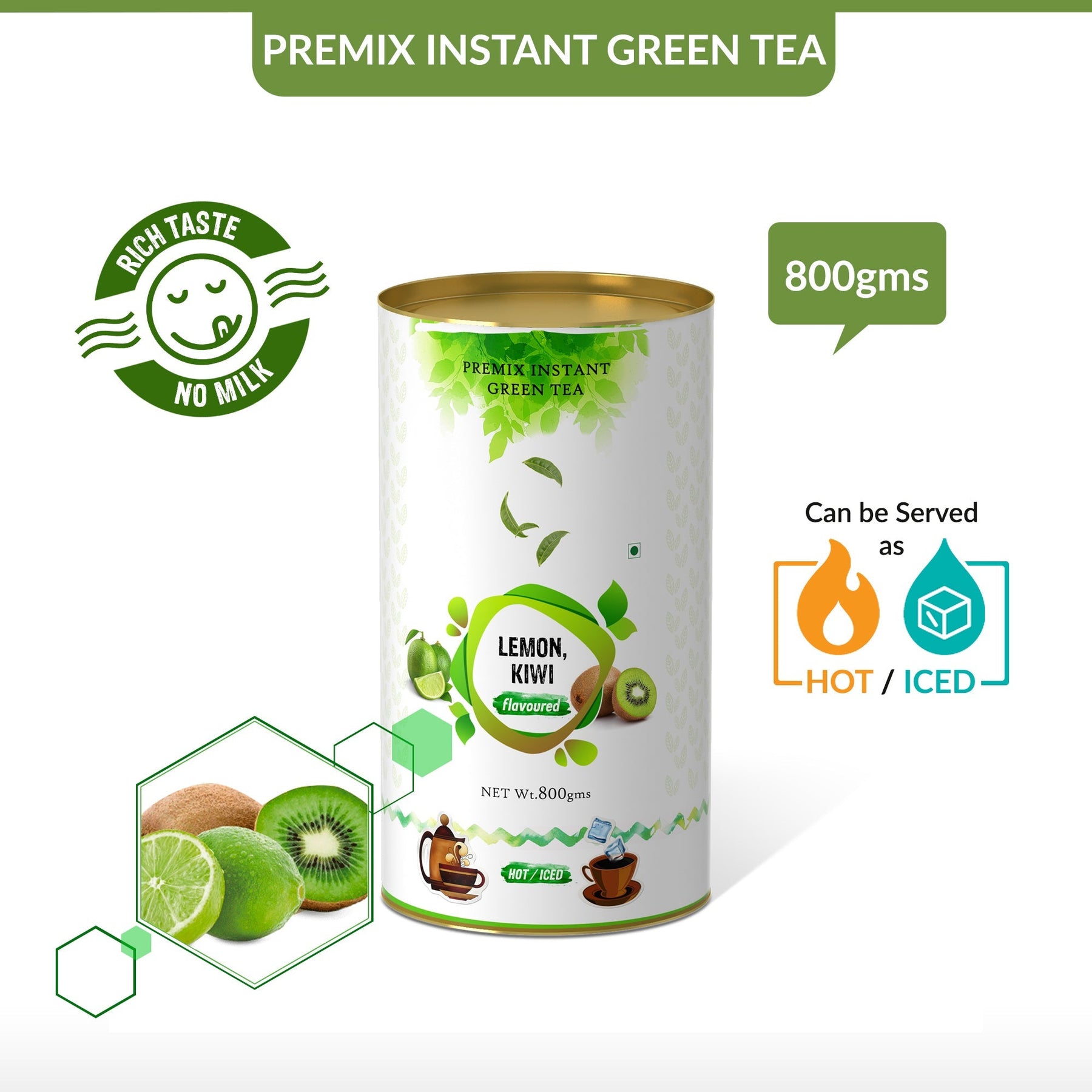 Lemon Kiwi Flavored Instant Green Tea - 800 gms
