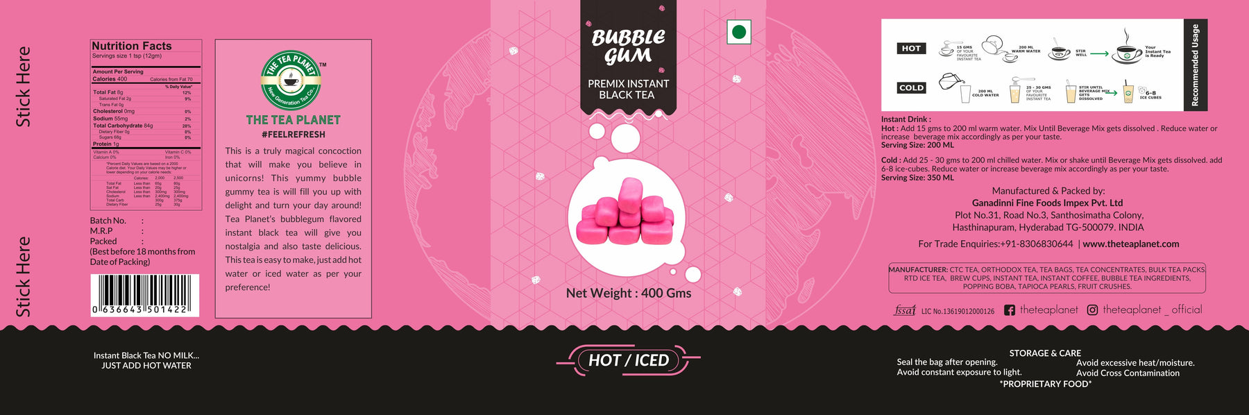 Bubblegum Flavored Instant Black Tea - 800 gms