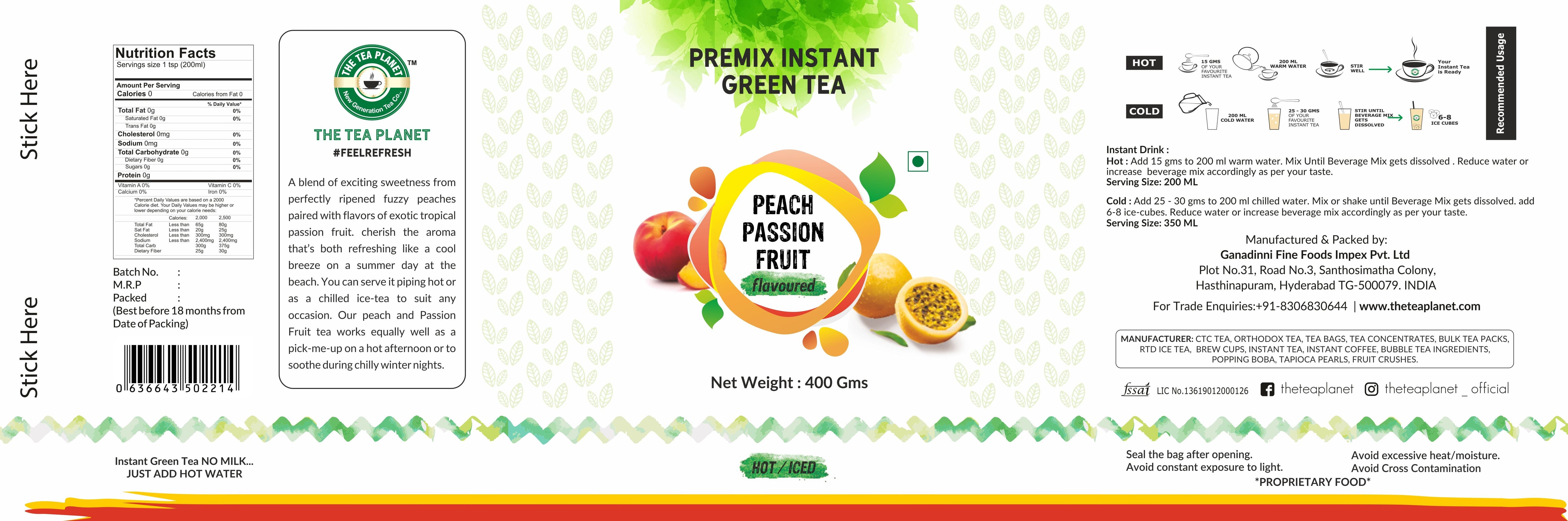 Peach & Passion Fruit Flavored Instant Green Tea