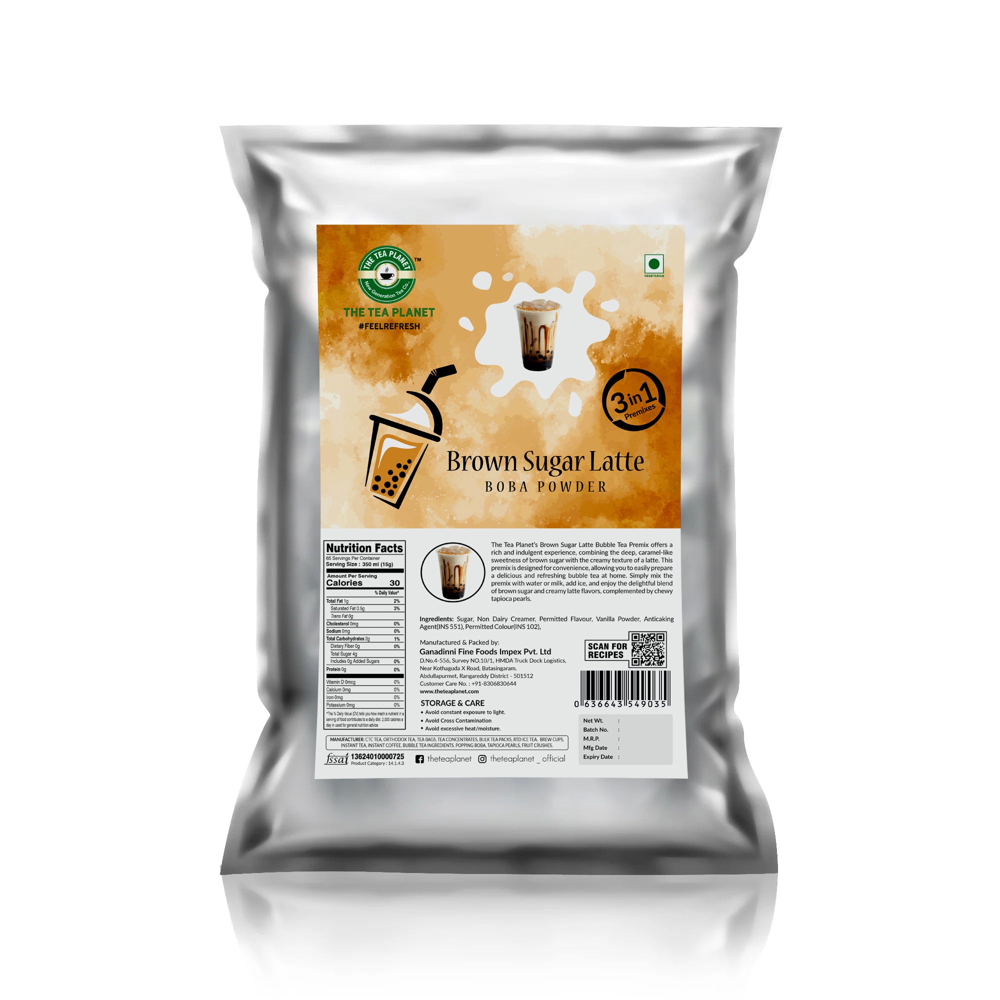 Brown Sugar Lattee BUbble Tea Premix (3 in 1) - 1Kg