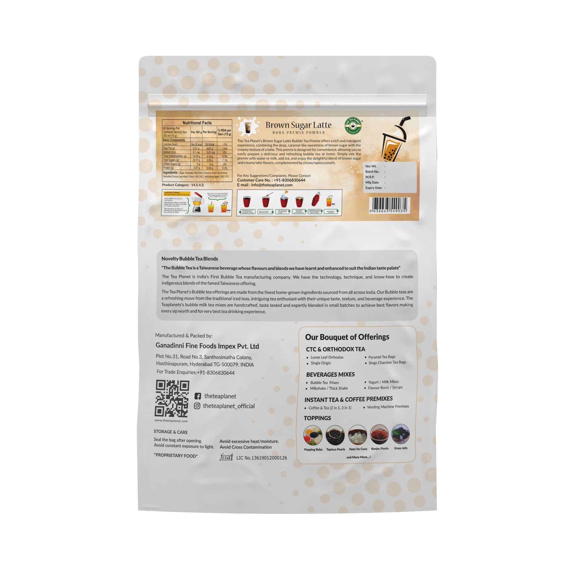 Brown Sugar Lattee BUbble Tea Premix (3 in 1) - 1Kg