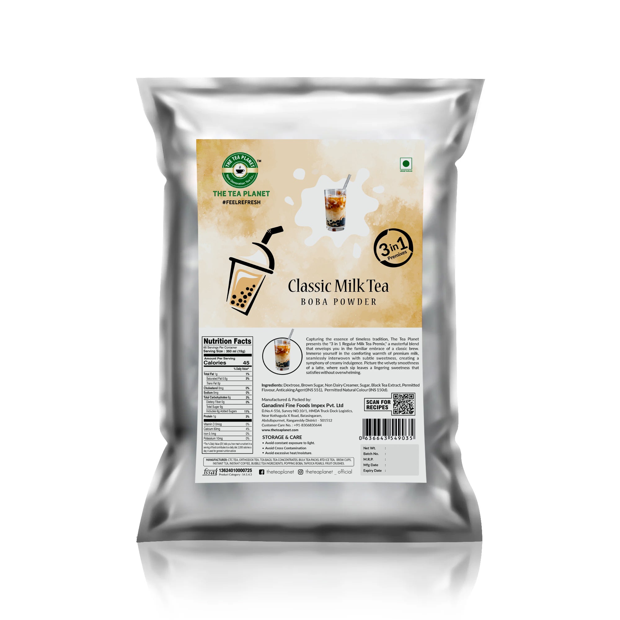 Regular or Classic milk tea BUbble Tea Premix (3 in 1) - 1Kg