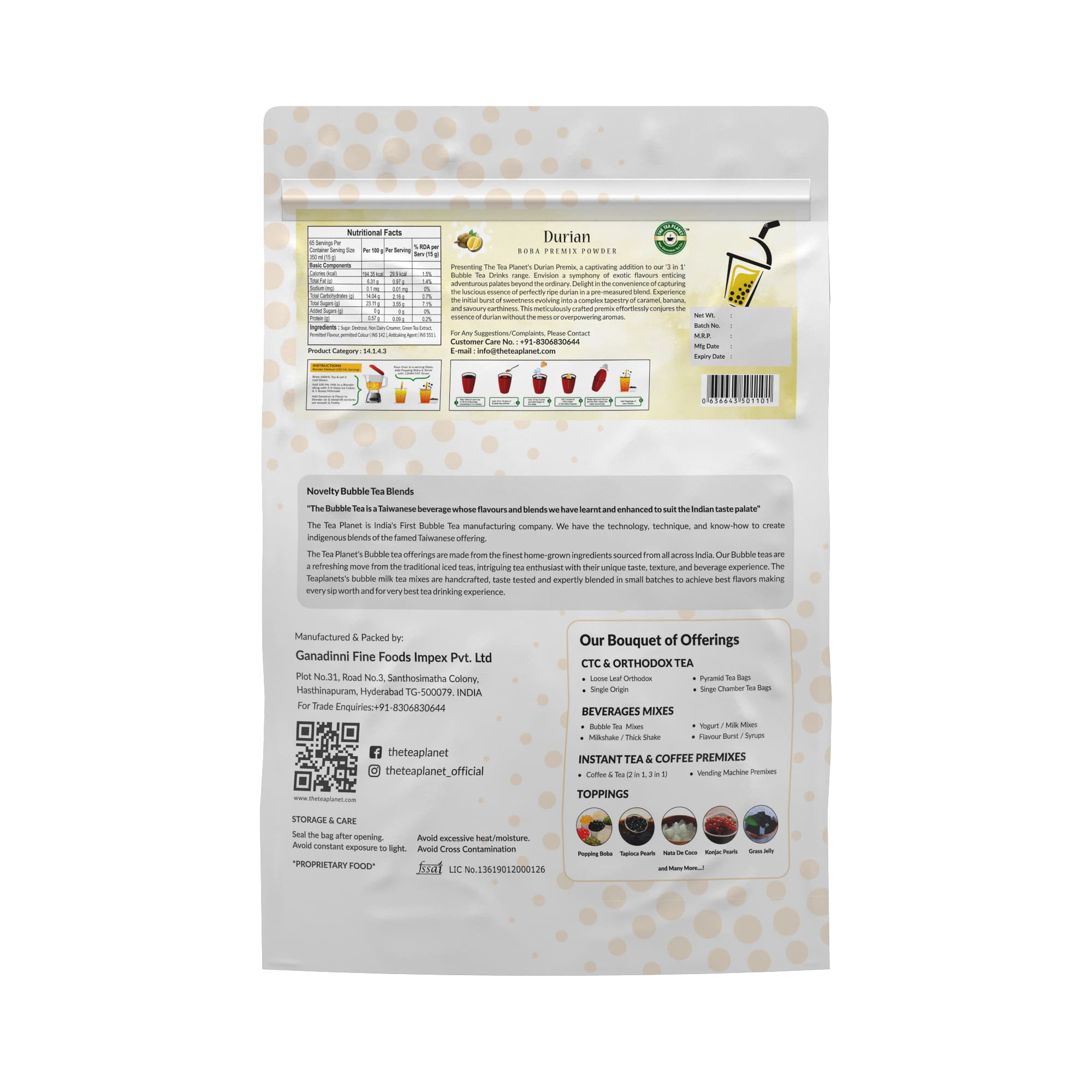 Durian Bubble Tea Premix (3 in 1) - 1Kg