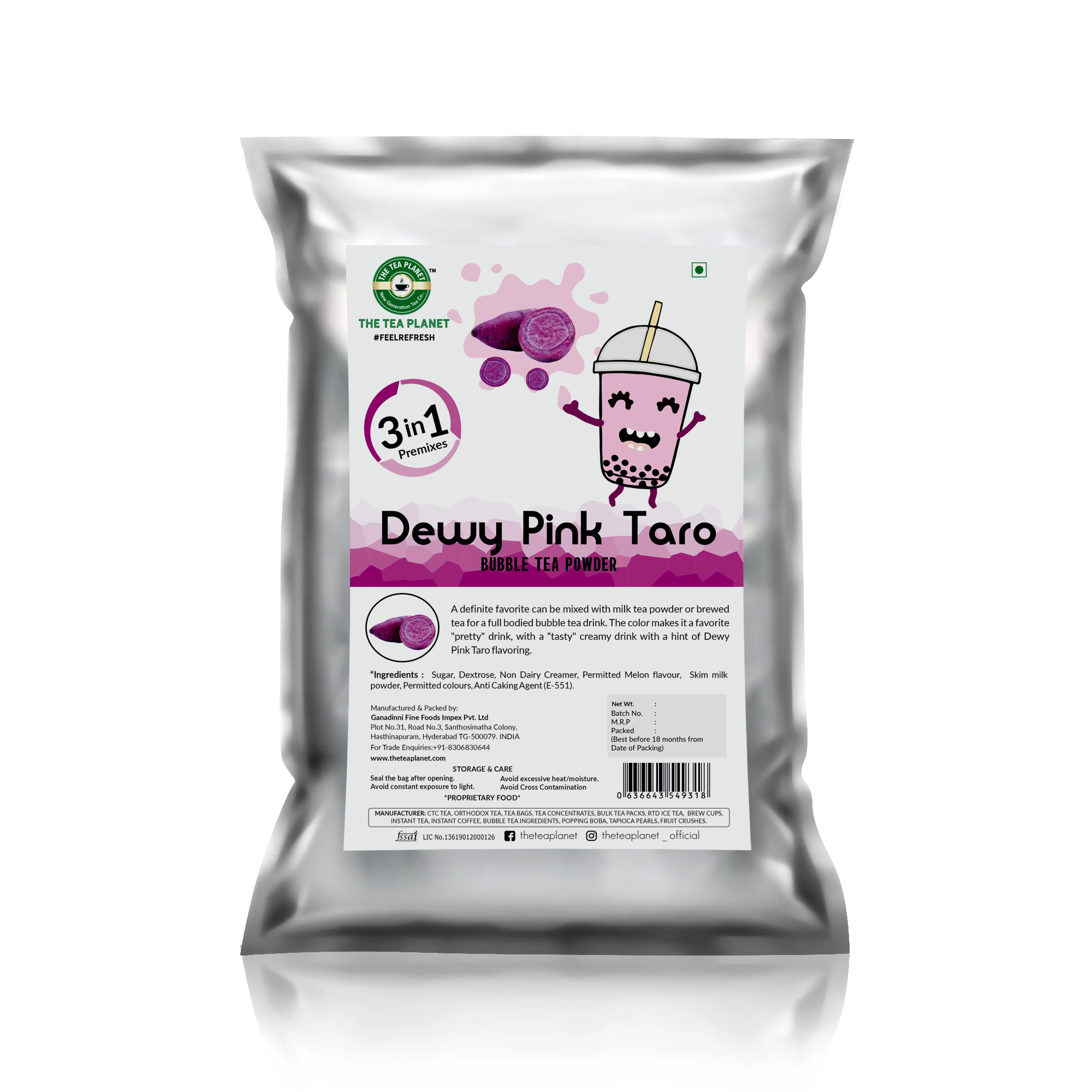 Dwey Pink Taro Bubble Tea Premix (3 in 1) - 1 Kg