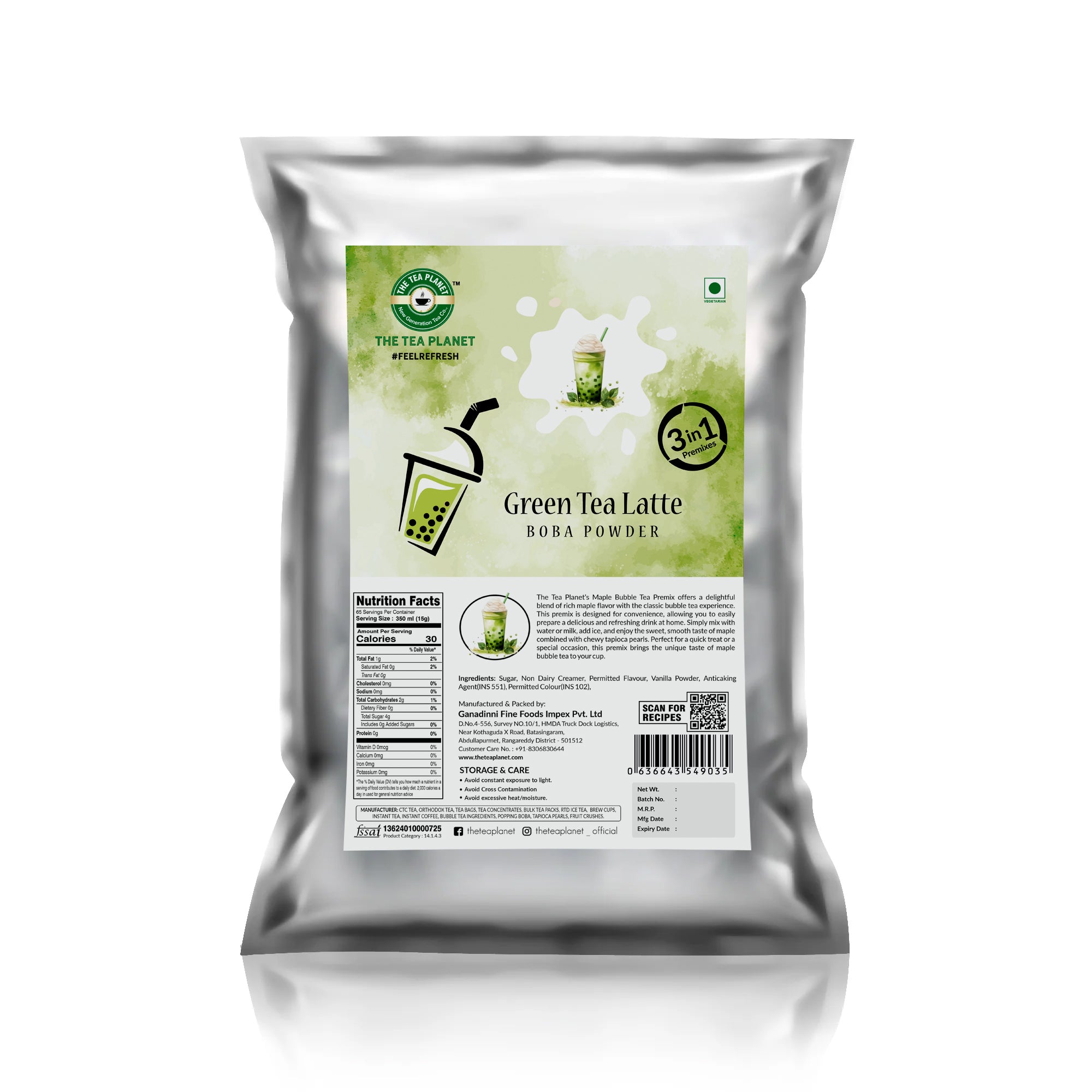 Green Tea Latte Bubble Tea Premix (3 in 1) - 1Kg