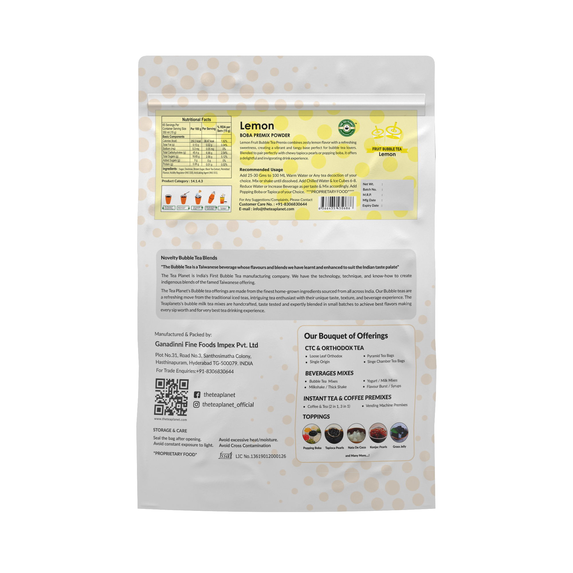Lemon Fruit Bubble Tea Premix - 1 Kg