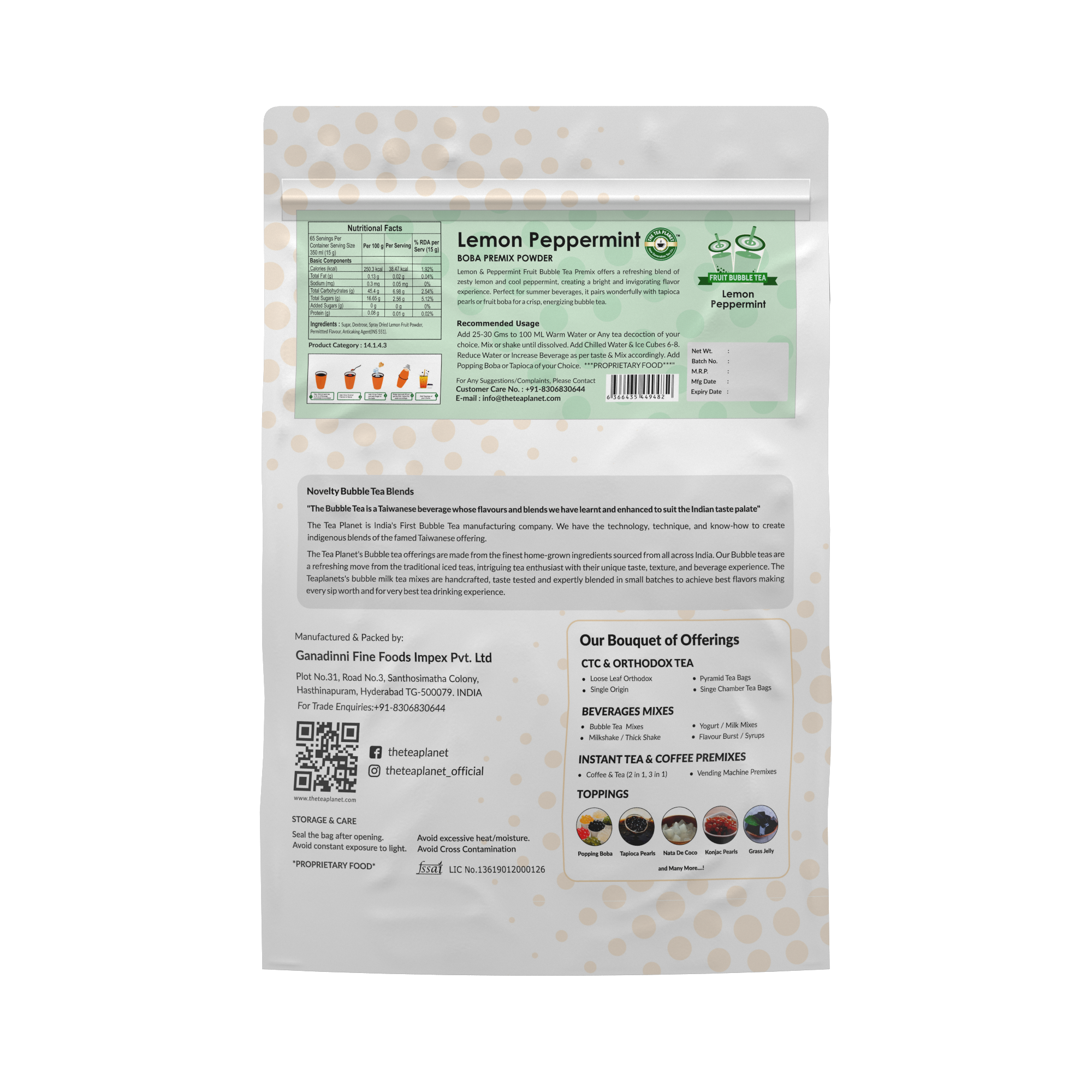 lemon & peppermint Fruit Bubble Tea Premix - 1 kg