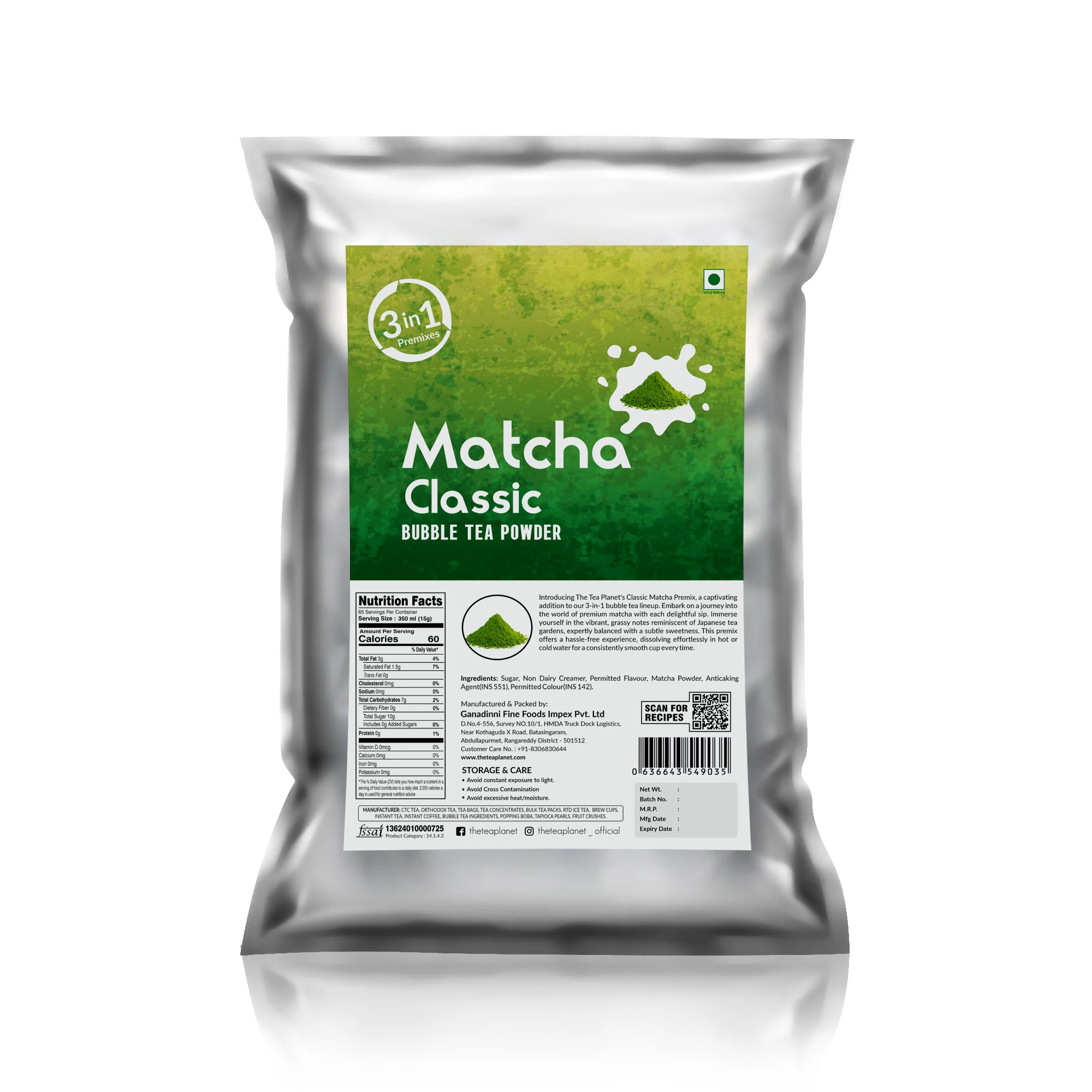 Classic Matcha Bubble Tea Premix (3 in 1) - 1Kg