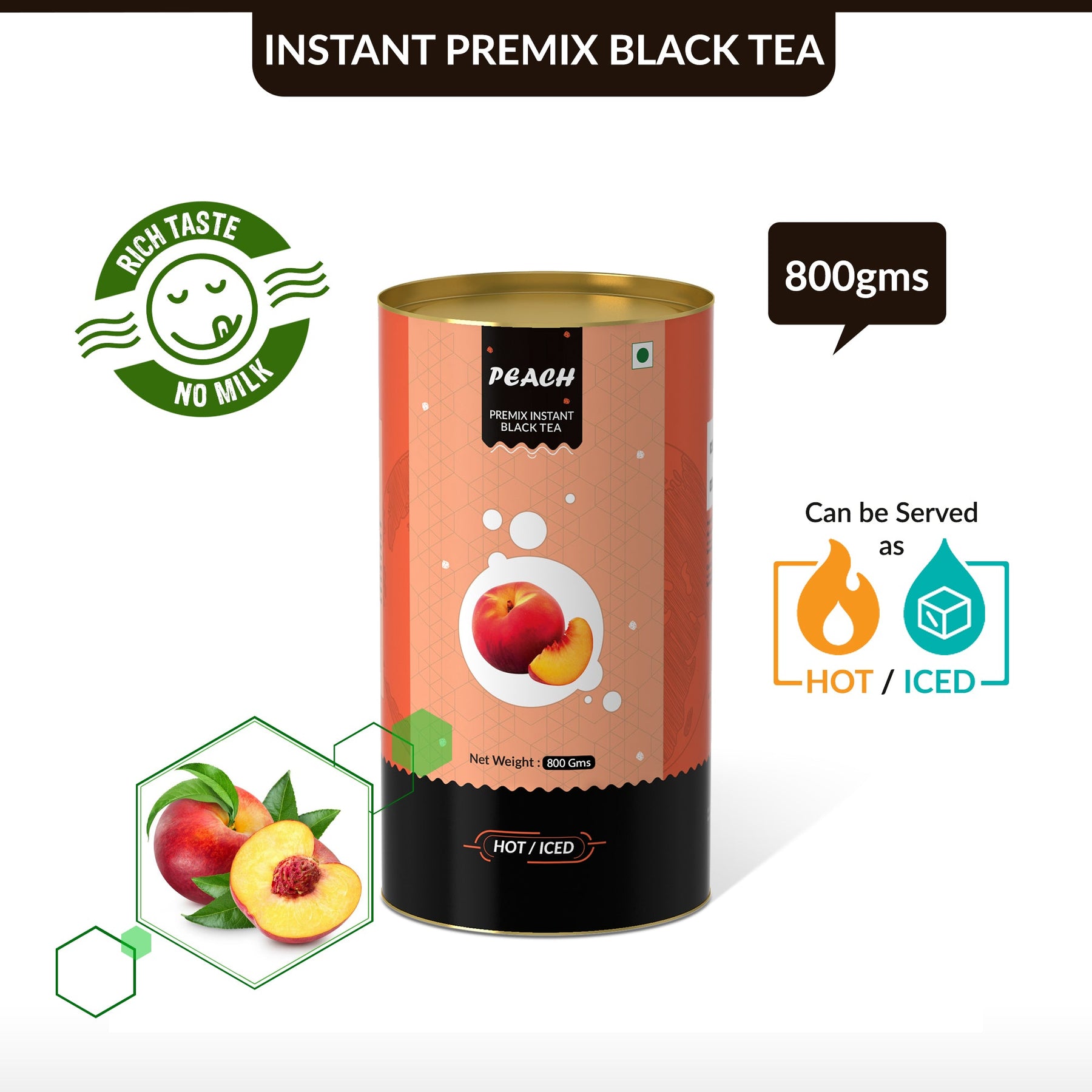 Peach Flavored Instant Black Tea - 250 gms
