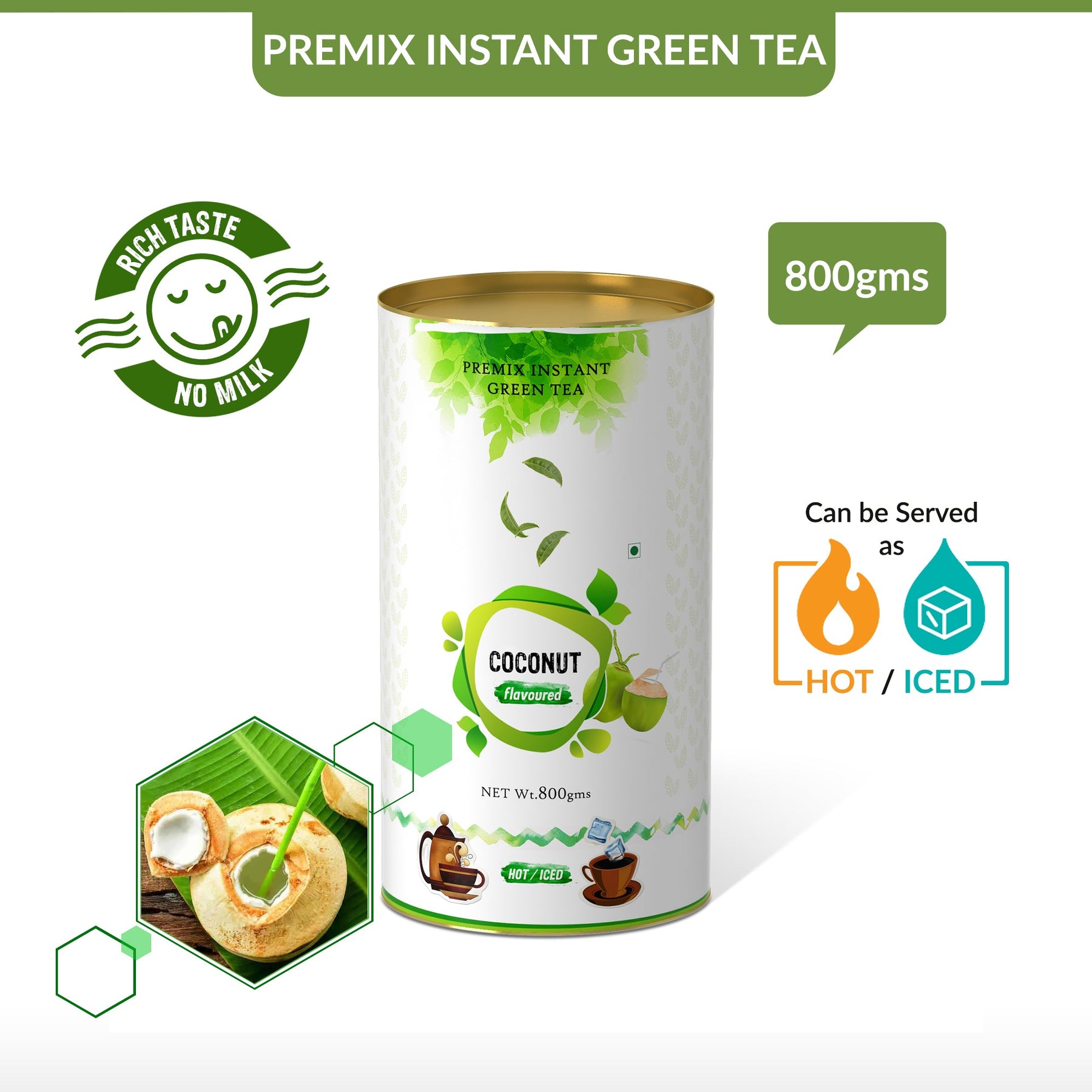 Coconut Flavored Instant Green Tea - 250 gms