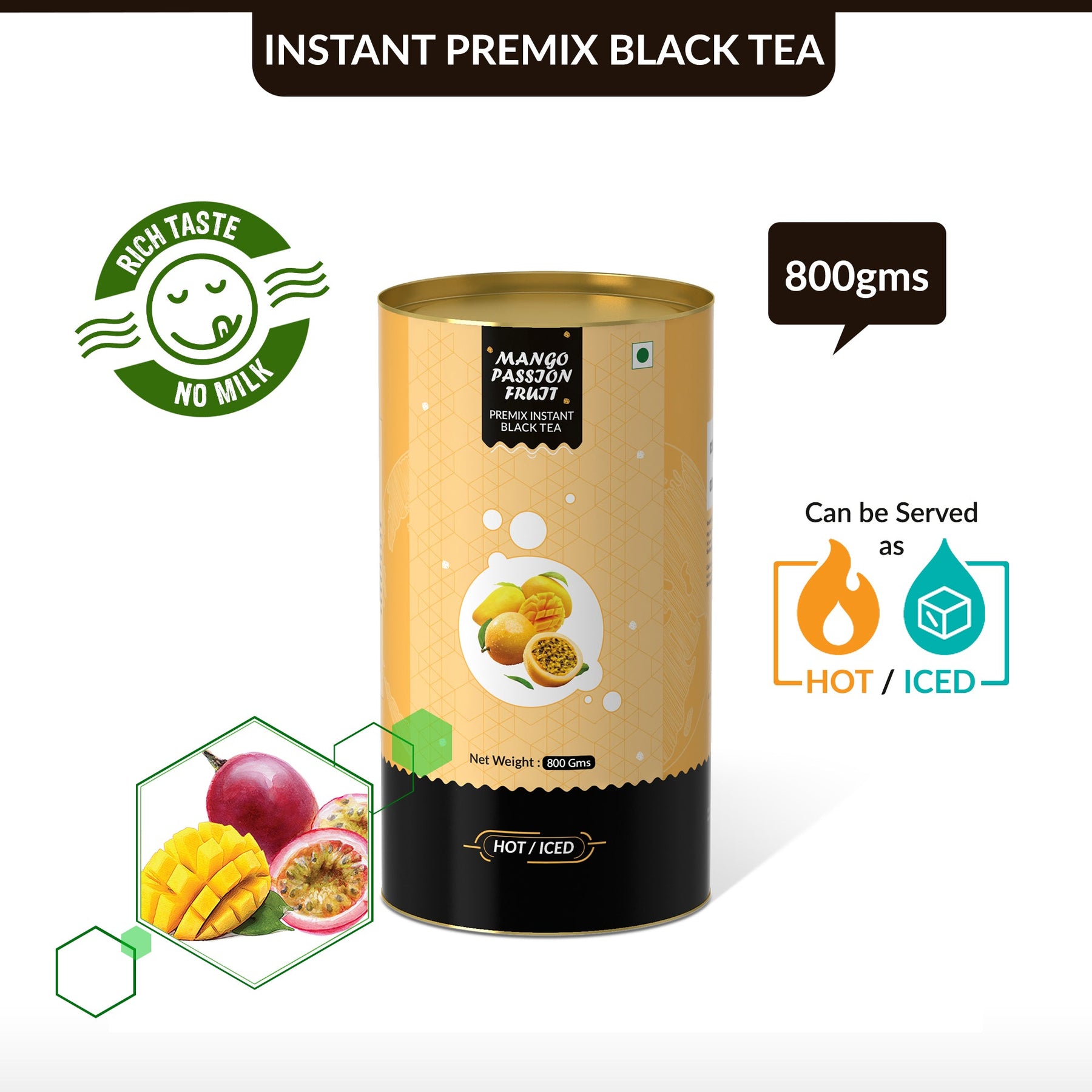 Mango Passion Fruit Flavored Instant Black Tea - 250 gms