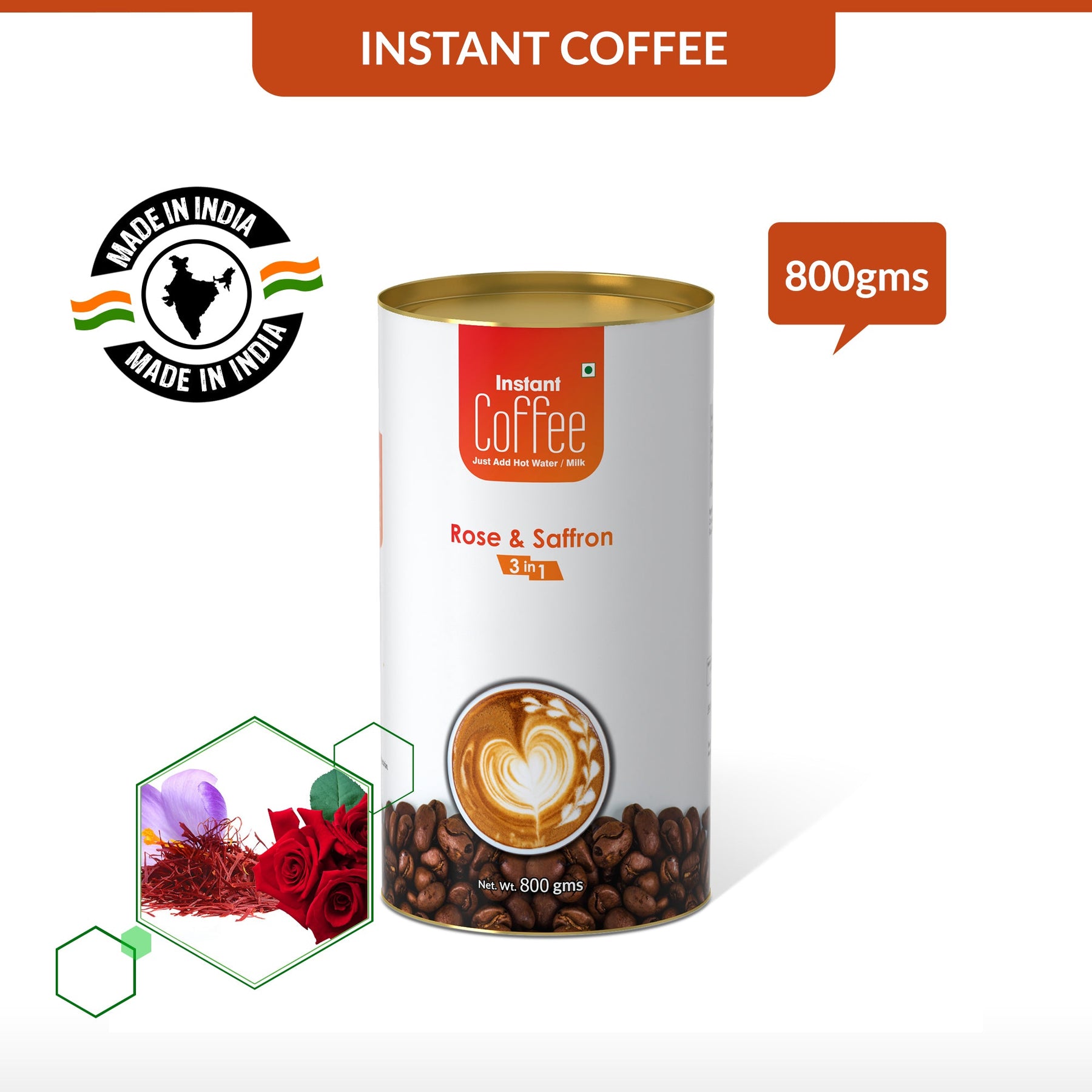 Rose & Saffron Instant Coffee Premix (3 in 1) - 250 gms