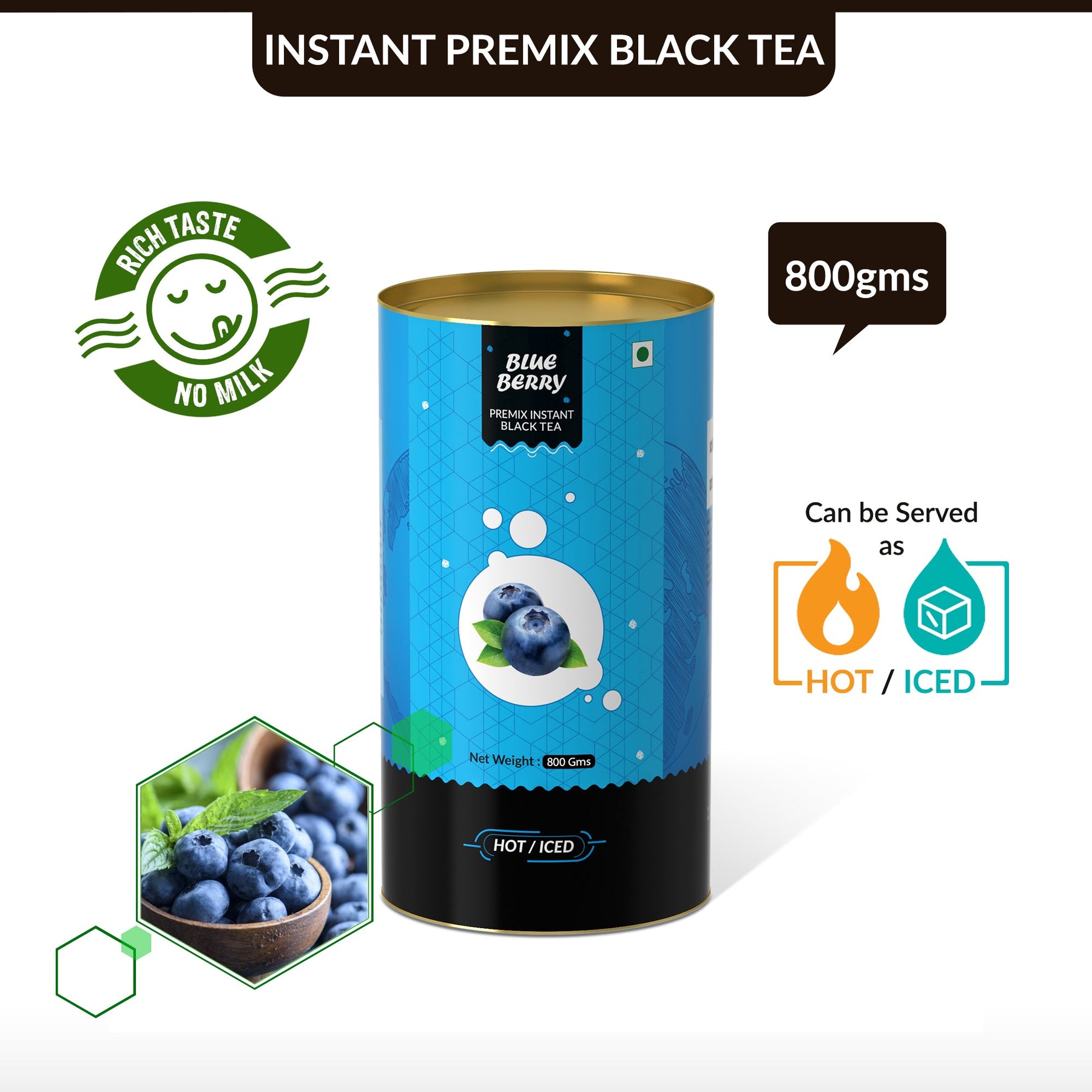 Blueberry Flavored Instant Black Tea - 250 gms