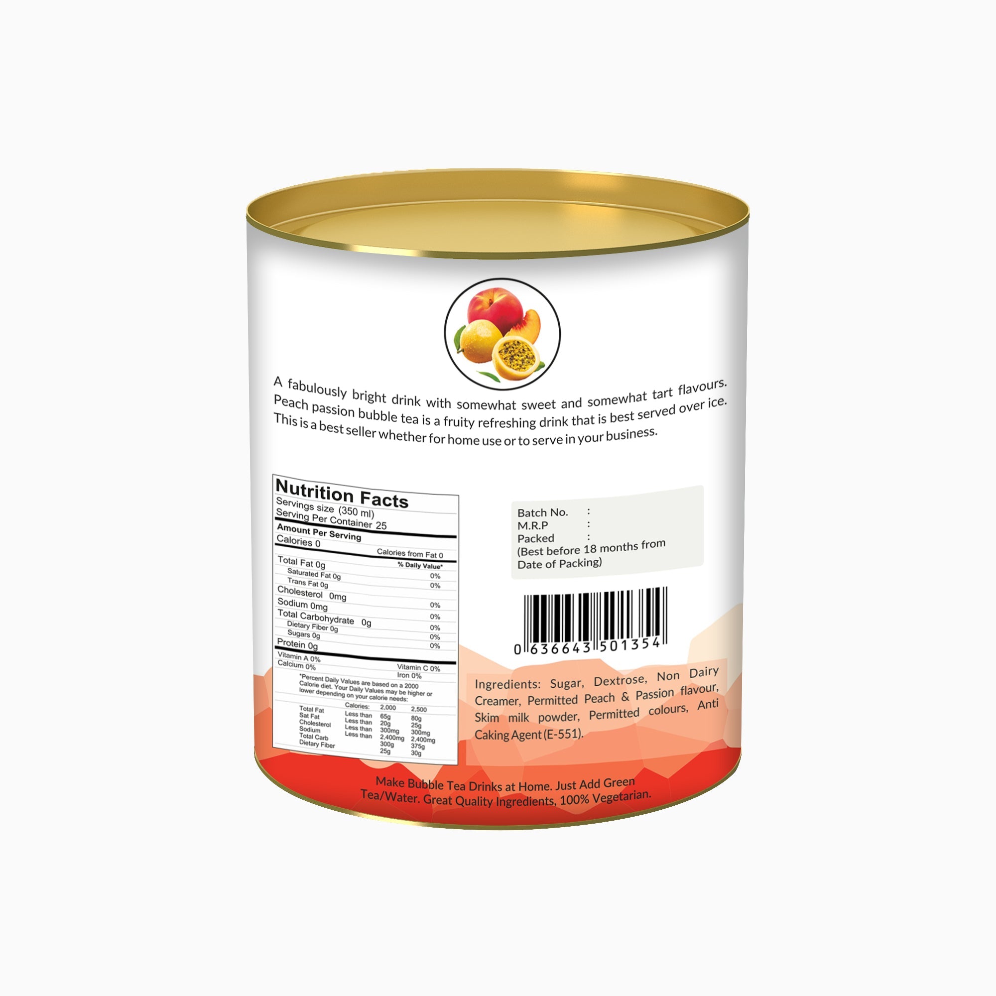 Peach Passion Fruit Bubble Tea Premix - 250 gms