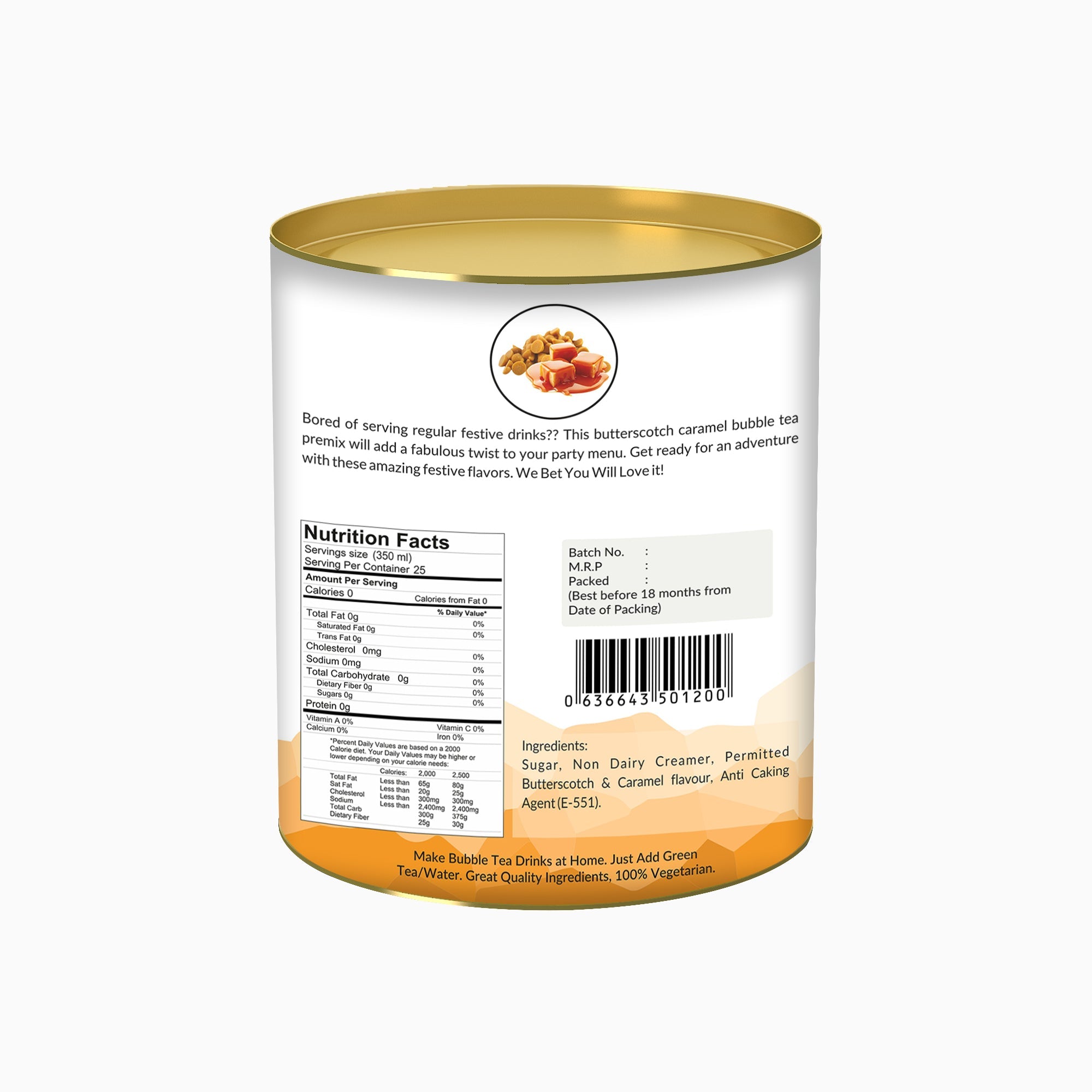 Butterscotch Caramel Bubble Tea Premix - 250 gms