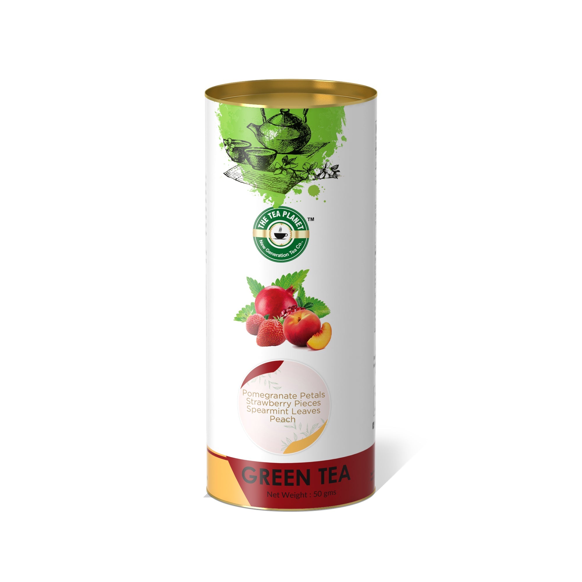 Pomegranate Petals, Strawberry Pieces, Spearmint Leaves, Peach - 50 gms