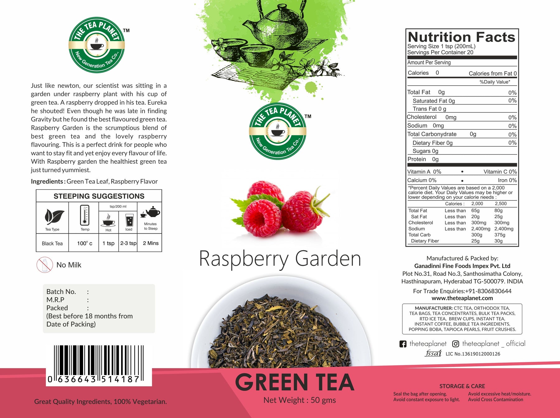 Raspberry Garden Orthodox Tea - 50 gms